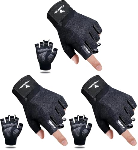 ATERCEL Workout Gloves for Men and Women, Exercise Gloves for Weight Lifting, Cycling, Gym, Training, Breathable and Snug fit - color: Black, size: Large (Pack of 3)