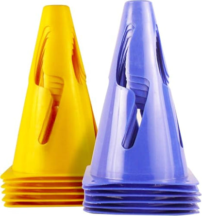 GSi Agility Training Wind-Resistant Cones/S-Slit Design, 12 Cones in 2 Colors /9 Inch Height/Cones for Training, Sports Drills & Field Marking