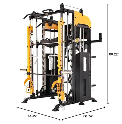 3061B Smith Machine with Adjustable Lever Arms, 2:1 Pulley Ratio All-in-One Home Gym System, Commercial Grade Squat Rack with Dual 440lbs Weight Stacks & Attachment (Safe Solo Training)