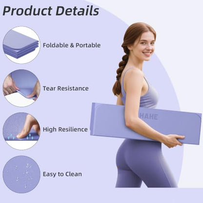 HAHE Foldable Yoga Mat 74"Lx32"Wx1/3"Thick, Folding Exercise Mats - color: Purple