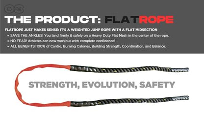 Patented FLATROPE 5lb Weighted Jump Rope, Heavy Flat-Mesh Design to Reduce Ankle Injury, Adjustable Strength-Training Rope for Muscle Building, Conditioning & HIIT, Home Gym Fitness Equipment for CrossFit, HYROX, Spartan, DEKA Athletes