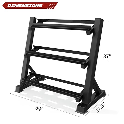 Zlinke 3-Tier Dumbbell Rack Multilevel Weight Storage Organizer for Home Gym, Weight Rack for Dumbbells, Kettlebells,1100LBS Capacity (Rack Only)