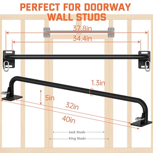 36" Heavy Duty Pull Up Bar Wall/Joist Mounted, 600 LB Capacity, Multi-Grip Bar for Garage & basement rafter Use - All-in-One Workout Station with Carabiners & Space-Saving Design