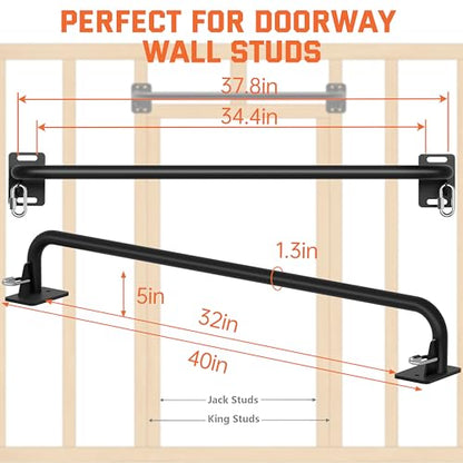 36" Heavy Duty Pull Up Bar Wall/Joist Mounted, 600 LB Capacity, Multi-Grip Bar for Garage & basement rafter Use - All-in-One Workout Station with Carabiners & Space-Saving Design