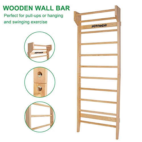 JOYMOR Gymnastics Wood Stall Bar, Multi-use Swedish Ladder- Wall Mounted Pull Up Bar-Physical Therapy for Stretching and Various Exercises,Indoor Home Gym Workout Yoga