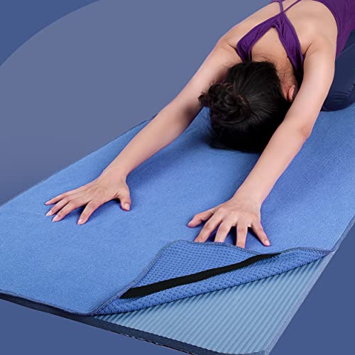 POLYTE Microfiber Non Slip Yoga Mat Towel, Secure Elastic Straps, 24x72 in - color: Blue