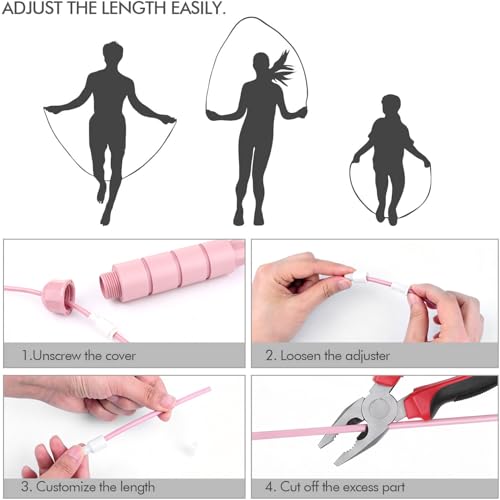 Jump Rope, Tangle-Free Rapid Speed Jumping Rope Cable with Ball Bearings for Women, Men, and Kids, Adjustable Steel Jump Rope with Foam Handles for Home Gym Exercise Fitness Workout Equipment & Slim Body - color: Pink