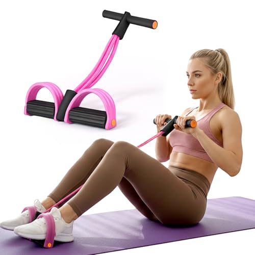 Pedal Resistance Band with Handle, 6 Tube Multifunction Foot Pedal Resistance Band, Arm & Waist Training Tummy Trimmer Ab Workout Equipment for Home Gym Men Women - color: Pink