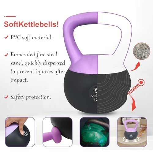Primasole Soft Kettlebell 5lbs Shook Resistance base. Anti Slip hand Kettlebell weights for Women and Men -Home workout Kettlebells dumbbells for strength and safety.