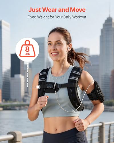VEVOR Weighted Vest, 6lbs/8lbs/10lbs/25lbs Body Weight Vest for Men Women, with Reflective Stripe, Adjustable Buckle, Workout Equipment for Strength Training, Running, Jogging, Fitness, Muscle Building, Weight Loss
