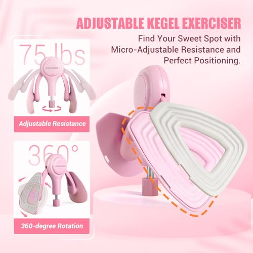 Thigh Trainer for Women, 360° Pelvic Floor Exercise Device with Resistance Band, 15-75LB Adjustable Resistance Thigh Workout Equipment for Inner Thigh Toner, Kegel Exercise, Pelvic Floor Muscle Repair