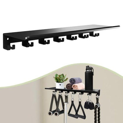 Wall Mounted Gym Equipment Storage Shelf, Tonal Accessories Organizer with 8 Prongs, Heavy Duty Metal Rack for Resistance Bands, Jump Ropes, Foam Rollers, 40lbs per Hook