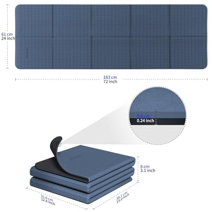 Readaeer Foldable Yoga Mat for Travel Folding Yoga Mat 6mm Thick with Carrying Bag, Non-Slip TPE Exercise Pilates Mat for 72" L x 24" W x 0.24 Inch