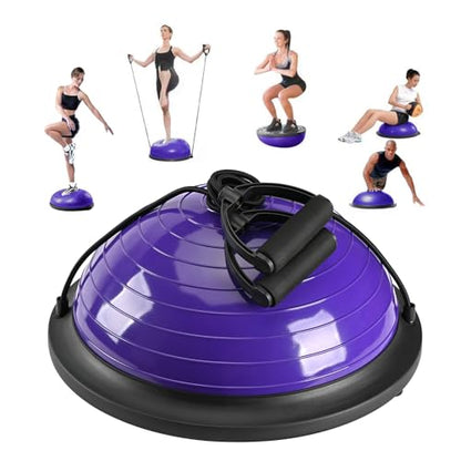 Half Balance Ball Trainer, Half Yoga Exercise Ball with Resistance Bands and Foot Pump, Balance Trainer for Stability Training, Strength Exercise Fitness, Home Gym Workout Equipment - color: Purple