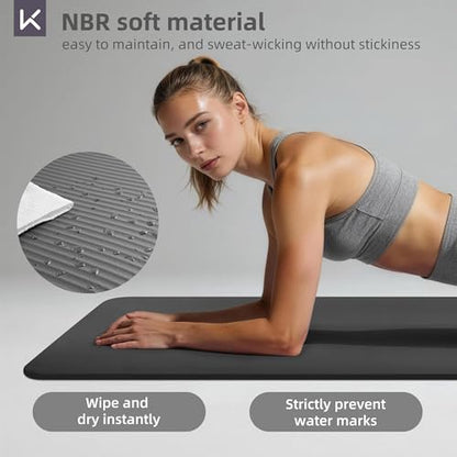 KEEP Extra Thick NBR Yoga Mat for Women & Men, 15mm Thick, 72”x32” Large Exercise Mat with Non-Slip Workout Mat for Yoga, Pilates, Stretching, Meditation – Wide & Cushioned Fitness Mat - color: Grey