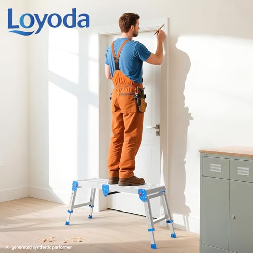 Work Platform 500 Lbs, Folding Step Stool with One-Touch Automatic Fold, 4 Height Adjustment Step Platform, Perfect for RV Cleaning, Home Painting and Reaching High Places, Larger, Blue