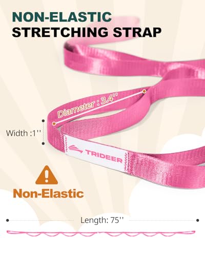 Trideer Non-Elastic Stretching Strap with Loops for Physical Therapy & Rehab, Knee Hip Leg ROM Post-Surgery, Yoga Strap for Stretching, Leg Lifter Strap Mobility Aid, Hamstring Calf Back