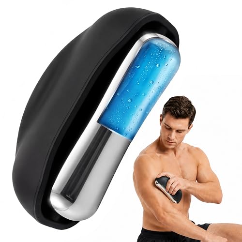 Cooling Massage Roller for Deep Tissue with Ergonomic Handle, 360° Easy-Glide Ice Massage Ball for Myofascial Release, Cold Therapy Roller Post-Workout Recovery & Muscle Pain Relief (Black) - color: Black