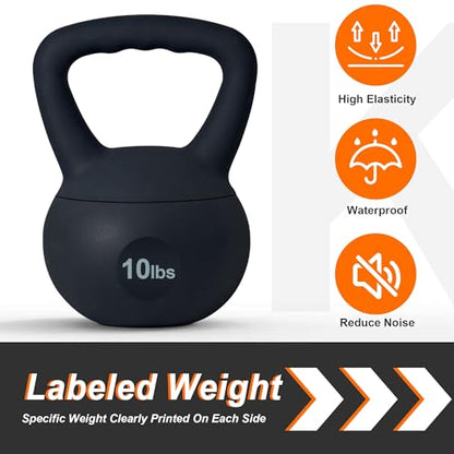 soges PVC One-Piece Kettlebell with Wide Handles, Strength Training Kettlebells 5lb to 35lb Optional for Women of Different Levels, Iron Sand Filled Soft Kettlebell - color: 10lbs - Black
