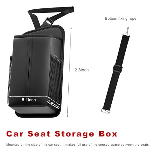 Car Tissue Holder, Waterproof Leather Auto Front Seat Side Tissue Box with 2 Mesh Pockets, Rectangular Large Napkin Holder Storage Hanging Bags for Cars SUVs Trucks