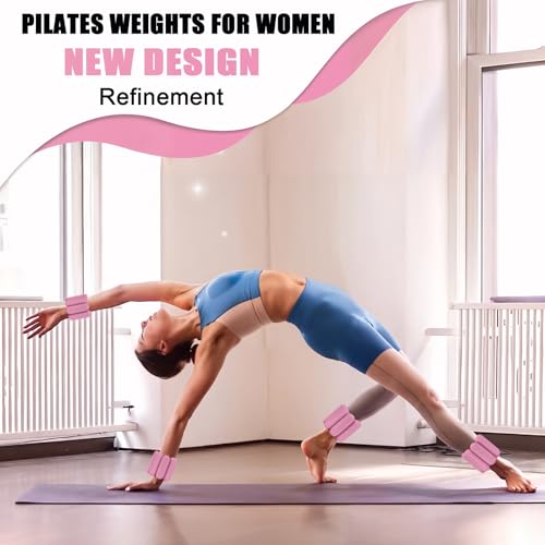 Ankle Weights for Women Wrist Weight: Adjustable Arm Weight Set for Yoga Barre Pilates Walking Aerobics Pool Exercise, Pack of 2, 2Lbs(1 Lbs each), Pink
