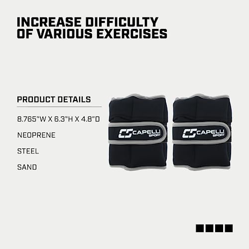 Capelli Sport Ankle and Wrist Weights, Adjustable Level Leg and Arm Weights, Black, 10 lbs, Set of 2