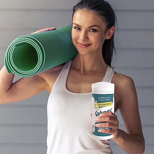 Wipex Fitness Equipment Wipes - EWG Verified - 50 Ct Original Natural Plant Based Gym Wipes for Equipment, Clean Surfaces at Home or Gym, Use as a Yoga Mat Cleaner, Lemongrass, Eucalyptus & Vinegar