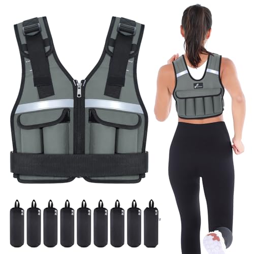 Sportneer Adjustable Weighted Vest Weights: 2-18 lbs/2-42 lbs Washable Weight Vest for Walking 16 In 1 Fast Adjust Rucking Vest for Women and Men Home Gym Running Jogging Strength Training Vests - color: Gray, size: 2-18 lbs
