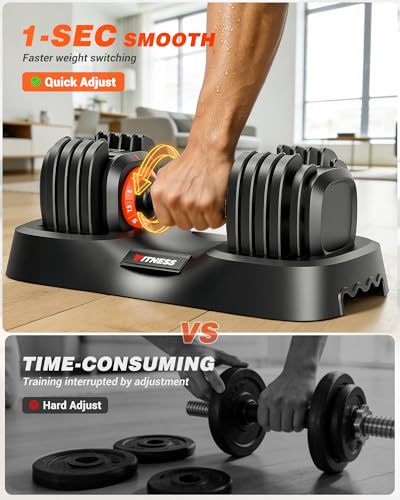 Adjustable Dumbbells Set of 2, 1 Hand Adjustable Weights Dumbbell Set and Workout Bench, 25/55/80lb Pair Weight Set For Home Gym Suit both Men and Women, Compact for Small Space Apartment Room