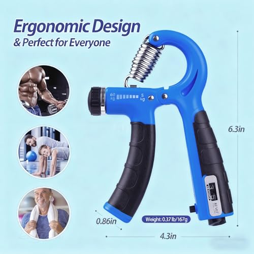 Grip Strength Trainer with Counter, Hand Grip Strengthener, Adjustable Resistance 11-132Lbs (5-60kg), Hand Grip Exerciser Strengthener Hand Exerciser for Muscle Building and Injury Recover - color: Blue