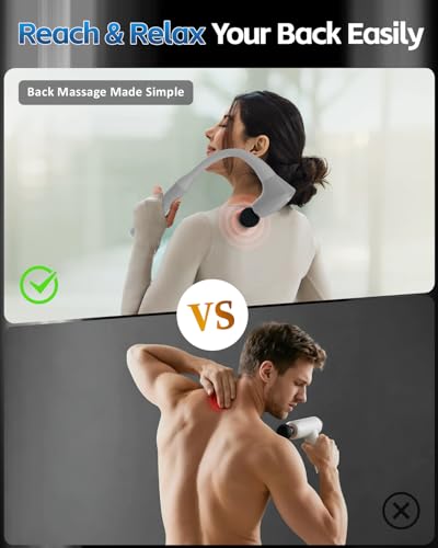 2-in-1 Detachable Massage Gun with Extension Handle, Back Massager for Pain Relief Deep Tissue, Handheld Muscle Massager for Neck Arm Shoulder Lower Back Thigh Waist,Gifts for Women Men,Grey