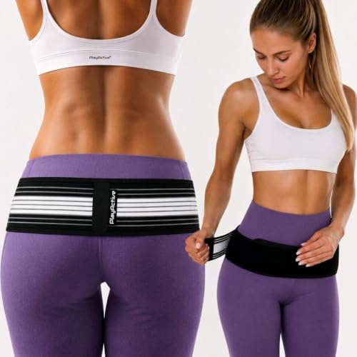 PlayActive Sacroiliac SI Joint Hip Belt - Lower Back Support Brace for Men and Women - Pelvic Support Belt - Trochanter Belt - Sciatica Pelvis Lumbar Hip Pain Relief (Regular) - color: Black & White, size: REGULAR (Hip Size 32-47 inch)