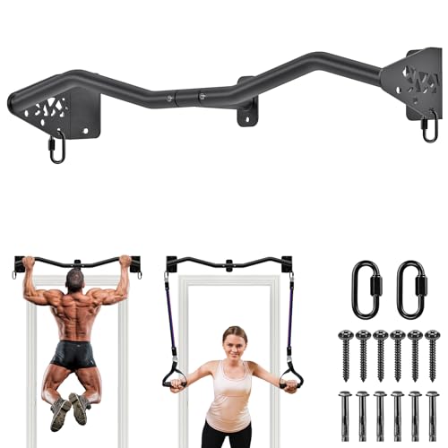 Kipika Wall Mounted Pull Up Bar - Heavy Duty 450 LB Capacity Doorway Chin Up Bar for Home Gym, Sturdy Steel Construction with Resistance Band Hooks | Hanging Exercise Bar for Full Body Workout - color: 32" M Type