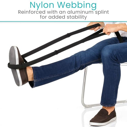Vive Proflex Strap - Physical Therapy Leg Lifter Assist with Nylon Webbing for Recovery, Stretching - Loop with Hand Grips - Lift Foot, Calf - Rigid for Elderly, Handicapped, Injury, Car and Bed