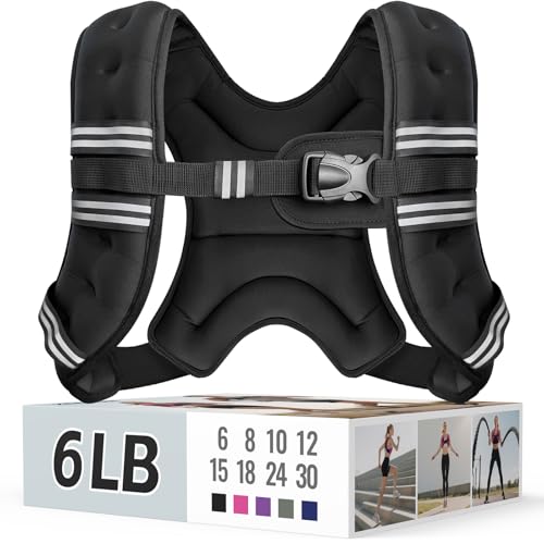 Weighted Vest, 6lb/8lb/10lb/12lb/15lb/18lb/20lb/24lb/30lb for Men Women, Reflective Stripe Adjustable Buckle, Comfortable Durable Rucking Vest for Walking Running Strength Training - color: Black, size: 6 Lb