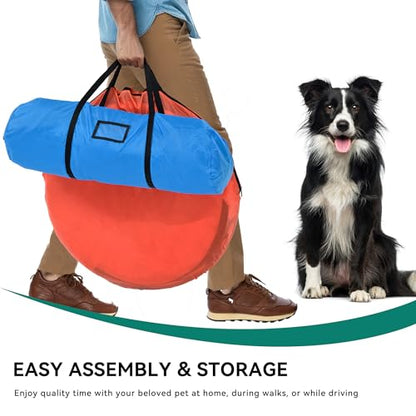 YITAHOME Dog Agility Training Equipment Set with Flexible Tunnel, Hurdle, Jump Ring, 6 Weave Poles, Pause Platform, Teaser Pole and Carry Bags for Indoors Outdoors, Orange/Blue