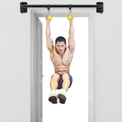 SELEWARE Heavy Duty Welded Pull Up Bar Wall/Joist/Ceiling Mount Chin Up Bar - color: A2: Black 36" Wall Mount Pull Up Bar+Yellow Balls