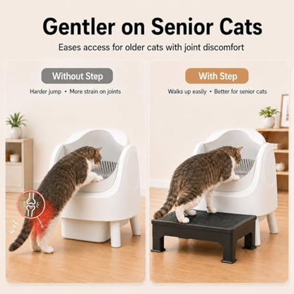 Litter Box Step for Automatic Litter Boxes, Double-Layer Litter Trapper Step Platform, Adjustable 3.5" & 6", Non-Slip 16.5" x 12.6" Cat Litter Step Ramp for Senior Cats & Kittens