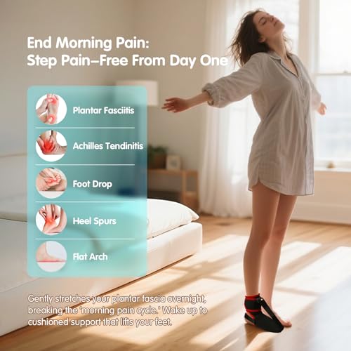 Plantar Fasciitis Night Splint Sock with Massage Ball for Plantar Fasciitis Relief, Soft Plantar Fasciitis Brace for Sleeping Achilles Tendonitis Heel Pain Flat-arch for Women and Men, Medium-Red (1, Red, Medium)