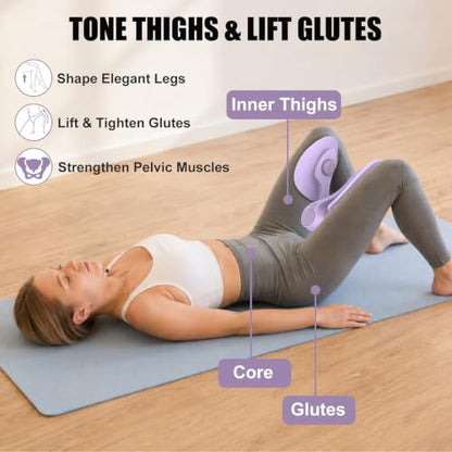 Pelvic Floor Exercise Device Available in 35 lb and 49 lb Resistance, Kegel and Inner Thigh Muscle Trainer, Home Workout Equipment for Postpartum Recovery, Women and Men, with Band - color: Purple