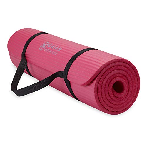 Gaiam Yoga Mat, Pilates & Exercise Mat, Thick Mat 2/5" (10mm) Workout Mat with Easy-Cinch Carrying Strap for Home & Gym Workouts - color: Pink