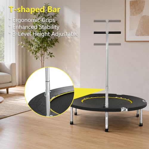 SkyBound Mini Rebounder Trampoline for Adults Foldable Fitness Rebounder with Adjustable T-Bar Handle - 40" Exercise Trampoline for Kids & Adults - Indoor Fitness Trampoline for Workout Trainer - style: Premium