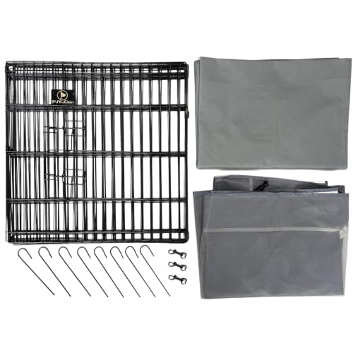 PJYuCien Puppy Playpen with Top Cover & Bottom Pad, 8 Panels 24" H, Gray - color: Gray, size: X-Small Pen: 24-Inch High
