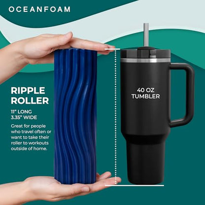 Ripple Travel Foam Roller (11" x 3.35") Firm Mini Foam Roller for Physical Therapy, Deep Tissue Massage, Back Pain - High Density, Ergonomic Wave Textured - Yoga, Exercise (Royal Blue) - color: Royal Blue