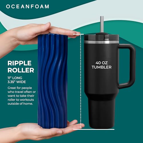 Ripple Travel Foam Roller (11" x 3.35") Firm Mini Foam Roller for Physical Therapy, Deep Tissue Massage, Back Pain - High Density, Ergonomic Wave Textured - Yoga, Exercise (Royal Blue) - color: Royal Blue