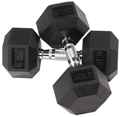 Fitvids 2nd Generation Rubber Coated Dumbbell Weight Chrome Grip Hand Weight, 35lbs, Pair