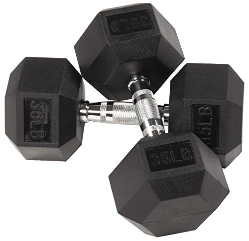 Fitvids 2nd Generation Rubber Coated Dumbbell Weight Chrome Grip Hand Weight, 35lbs, Pair