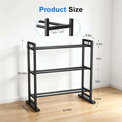 3 Tier Dumbbell Rack Stand, Adjustable Width Weight Rack for Home Gym with Wider Base & 6 Side Hooks, Heavy Duty 450LBS Capacity Weight Storage Organizer for Dumbbells and Kettlebells