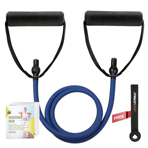 RitFit Single Resistance Exercise Band with Comfortable Handles - Ideal for Physical Therapy, Strength Training, Muscle Toning - Foam Padding Door Anchor and Starter Guide Included