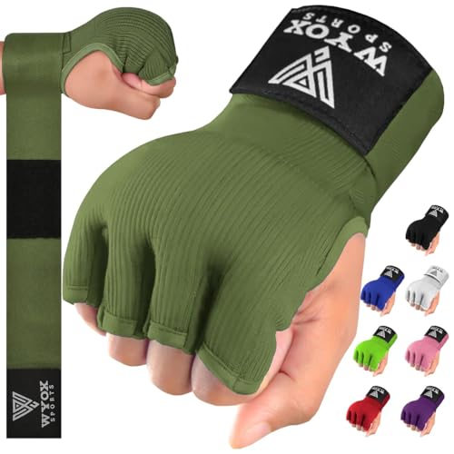 WYOX Gel Boxing Hand Wraps Inner Gloves for Men & Women – 80cm Quick Wrist Strap, Padded Knuckle Support, Fingerless MMA Muay Thai Kickboxing Wraps for Training, Punching & Martial Arts - color: Army Green, size: Small-Medium